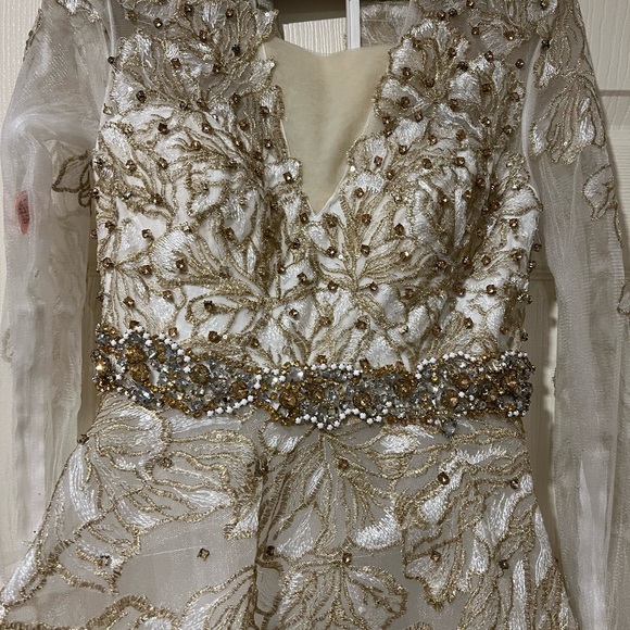 Mac Duggal White Gown with Gold Accents - Picture 3 of 5